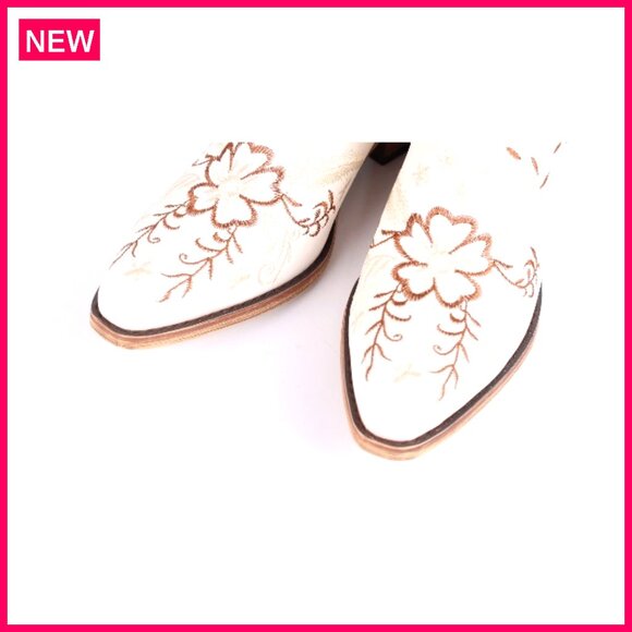 Women's Mid-Calf Western Boots with Floral Embroidery Chunky Heel Pull-On - Picture 7 of 7